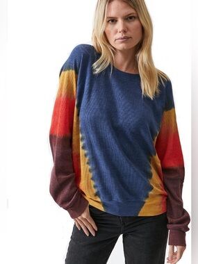 Michael Stars Mira Raglan Thermal Pullover Rainbow Tie Dye Size Medium M